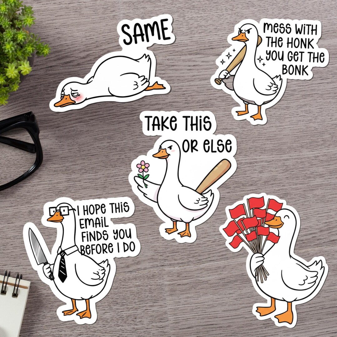5pcs Funny Silly Goose Sticker Pack, Waterproof Vinyl Animal Stickers ...