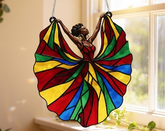 African American Woman Acrylic Suncatcher, Cultural Home Decor