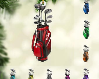 Personalized Golf Bag Flat Ornament, Custom Color, Christmas Gift