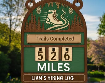 Personalized Hiking Tracker: Miles Log Counter Display, Rustic Cabin Decor