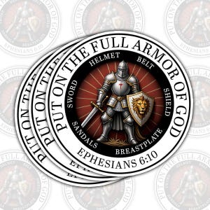 1PCS Full Armor of God Sticker – Ephesians 6:10 Christian Knight Bible Verse Vinyl Decal Waterproof for Laptop, Tumbler, Bible Case