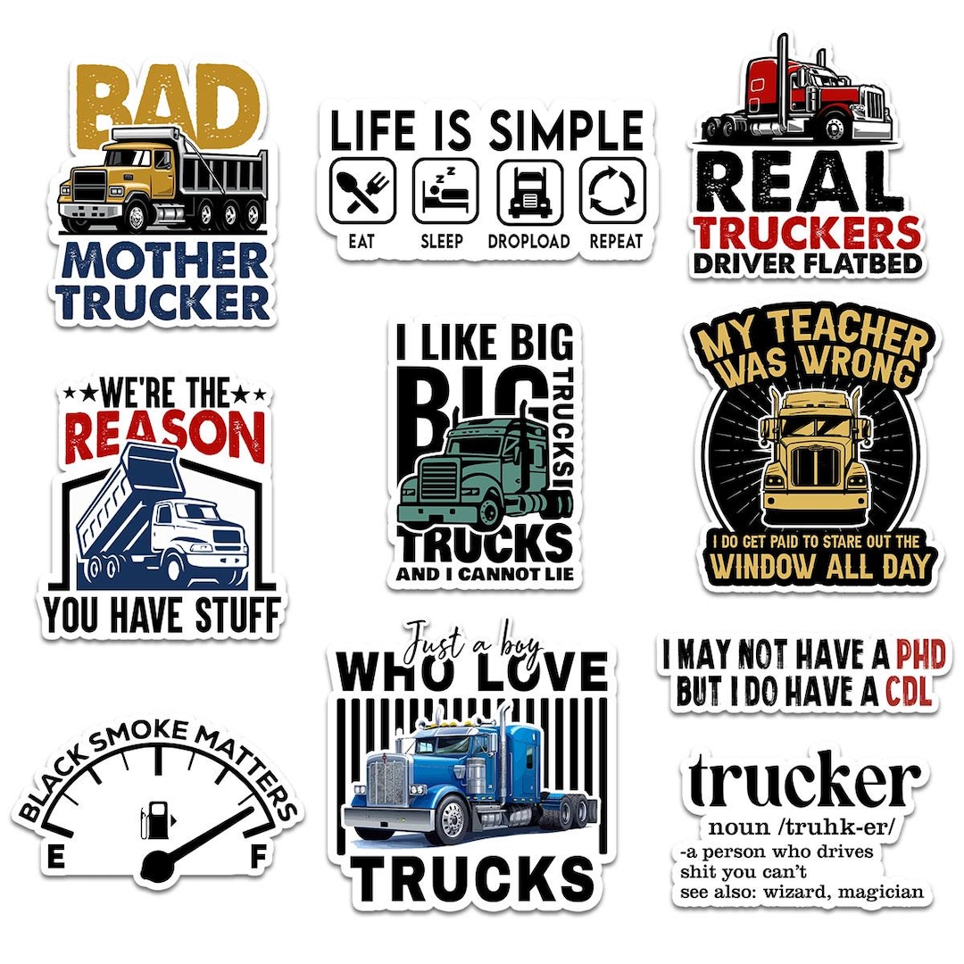 10pcs Truck Driver Stickers Pack, Trucker Life Stickers, Blue Collar ...