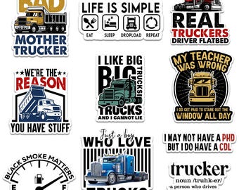 10pcs Truck Driver Stickers Pack, Trucker Life Stickers, Blue Collar Profession Sticker