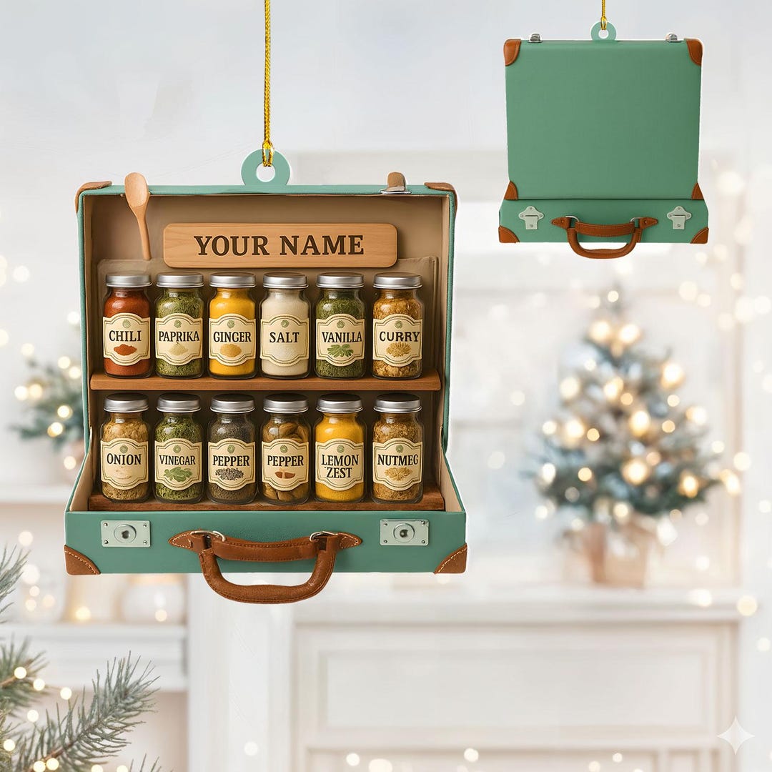 Personalized Spice Rack Suitcase Ornament, Chef Christmas Gift, Cooking ...