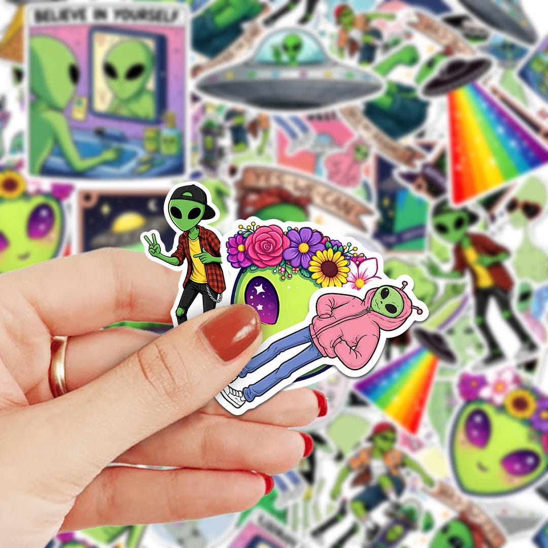 10-50pcs UFO Stickers, Alien Stickers, Space Stickers, Funny Cartoon ...