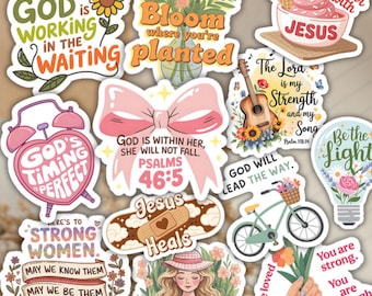 Faith Sticker Pack 12: Bible Verse Waterproof Stickers, Christian Journaling Kit Mystery Bundle Jesus