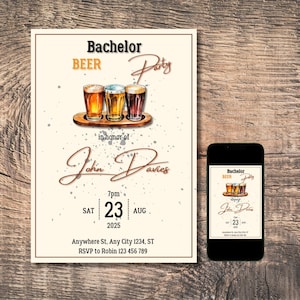 Invitación editable para despedida de soltero con cerveza para hombres – Invitación personalizada para la noche de los padrinos de boda – Invitación digital imprimible para despedida de soltero para el novio – Rústica