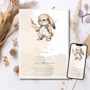 Editable Some Bunny Birthday Invitation Girl | 2nd Birthday Party Bunny Theme | Personalized Spring Rabbit Invite | Digital Download