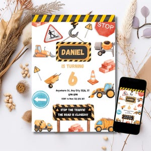 Construction Birthday Invitation for Boy | Editable Under Construction Party Invite | Dump Truck, Bulldozer, Construction Theme Any age