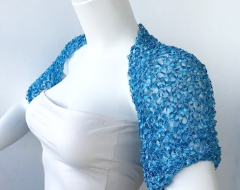 Coprispalle bolero da sposa blu, festa da ballo da sera ritagliata, vestito per la madre della sposa, qualcosa di blu