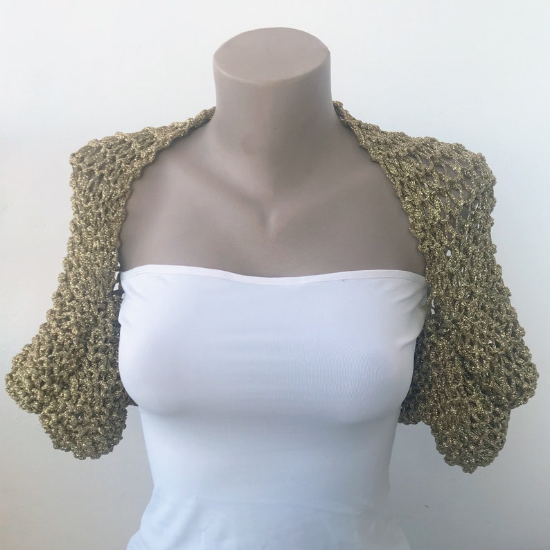 Gold Metallic Shrug Golgen Bolero Hand Knit Metallic Jacket Etsy