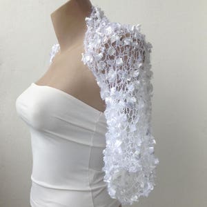 Winter Wedding White Bolero Shrug, Warm Crochet Bridal Cropped Jacket, Half Sleevese Cover up
