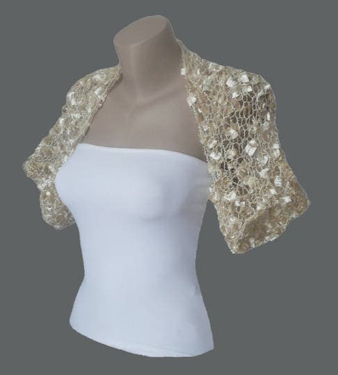 Champagne Winter Bridal Bolero Shrug, Cropped Wedding Jacket, Ivory Half Sleeves Wrap