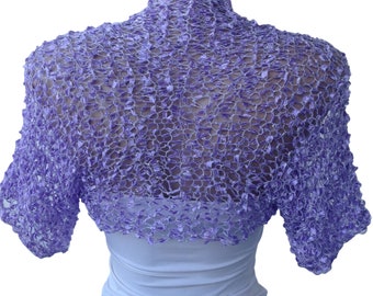 Purple Lilac Summer Evening Bolero Shrug, Plus Size Knitted Wedding Cropped Jacket, Hand knit Bridesmaid Cover up