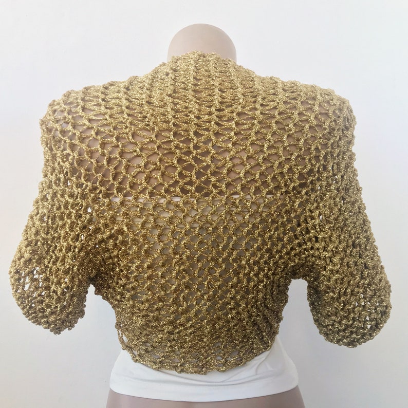 Gold Metallic Shrug Golgen Bolero Hand Knit Metallic Jacket Etsy