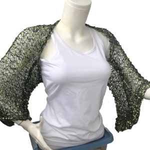 Crochet Green Bolero Shrug, Elbow Dark Green Bridesmaid Jacket, Mother of the Bride Summer Ruffle Sleeves Cover up image 3