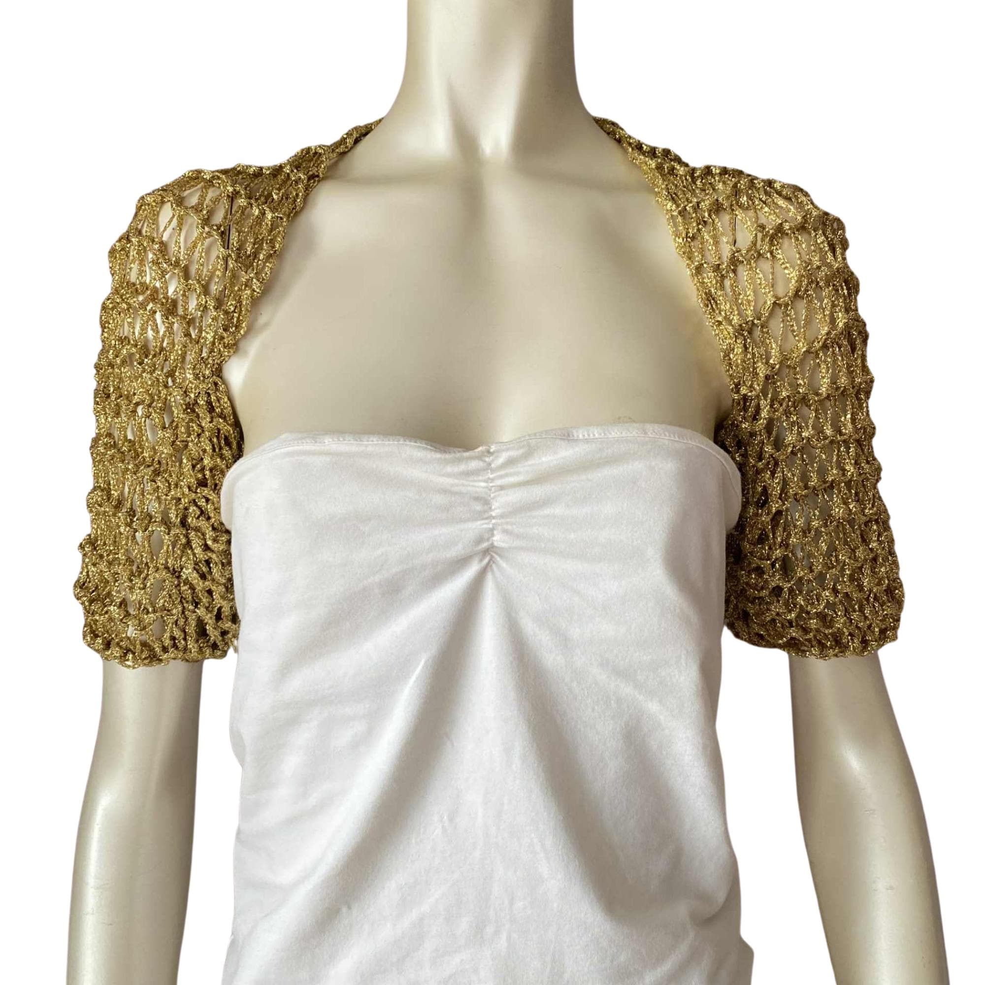 Gold Wedding Crochet Shrug Bolero, Half Sleeves Metallic