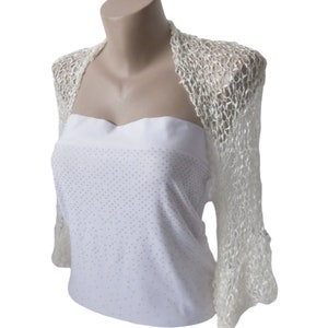 White Bridal Shrug Wedding Bolero Crochet Jacket - 3/4 Butterfly Sleeves Ruffle Cardigan - Mother of Bride Lightweight Cover Up