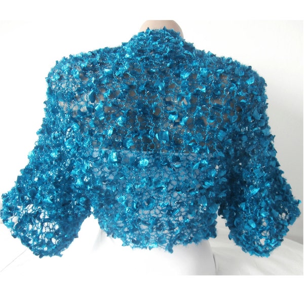 Turquoise Aqua Blue Crochet Bolero Shrug, Winter Spring Warm Wedding Bridal Cropped Jacket, Evening Plus Size Cover up