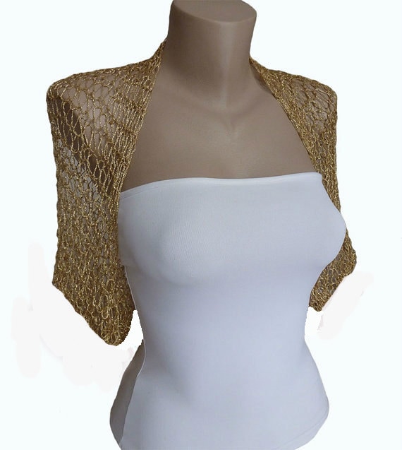 Summer Gold Bolero Jacket Crochet Disco Party Dance Fine Cover Up Bridal Wedding Glitter Shrug Etsy