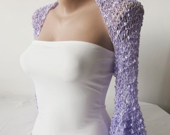 Giacca Bolero Nuziale Viola, Coprispalle con Maniche Ruffle, Bolero di Nozze d'Estate, Regalo di Maid of Honor