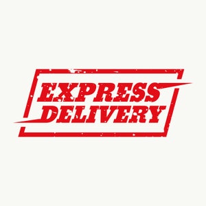 May include: Red distressed rubber stamp with the text "EXPRESS DELIVERY" in white.