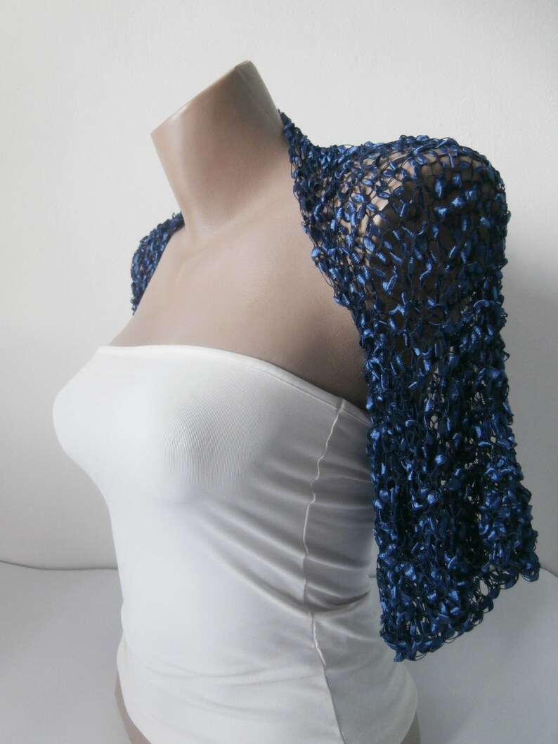 Knit Denim Blue Jacket Maid of Honor Gift Jacket Dark Blue Summer Shrug Bridesmaid Bolero Shrug