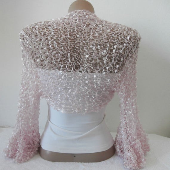 Pale Pink Bolero, Knit Silk Bridal Shrug, Bridesmaid Flower Girl Pink Bolero Jacket, Summer Wedding Cover Up