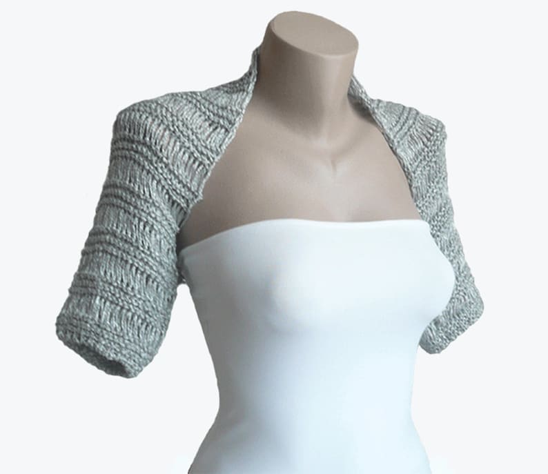 Knitted Silver / Light Grey Bolero Shrug Sleeves Jacket Etsy