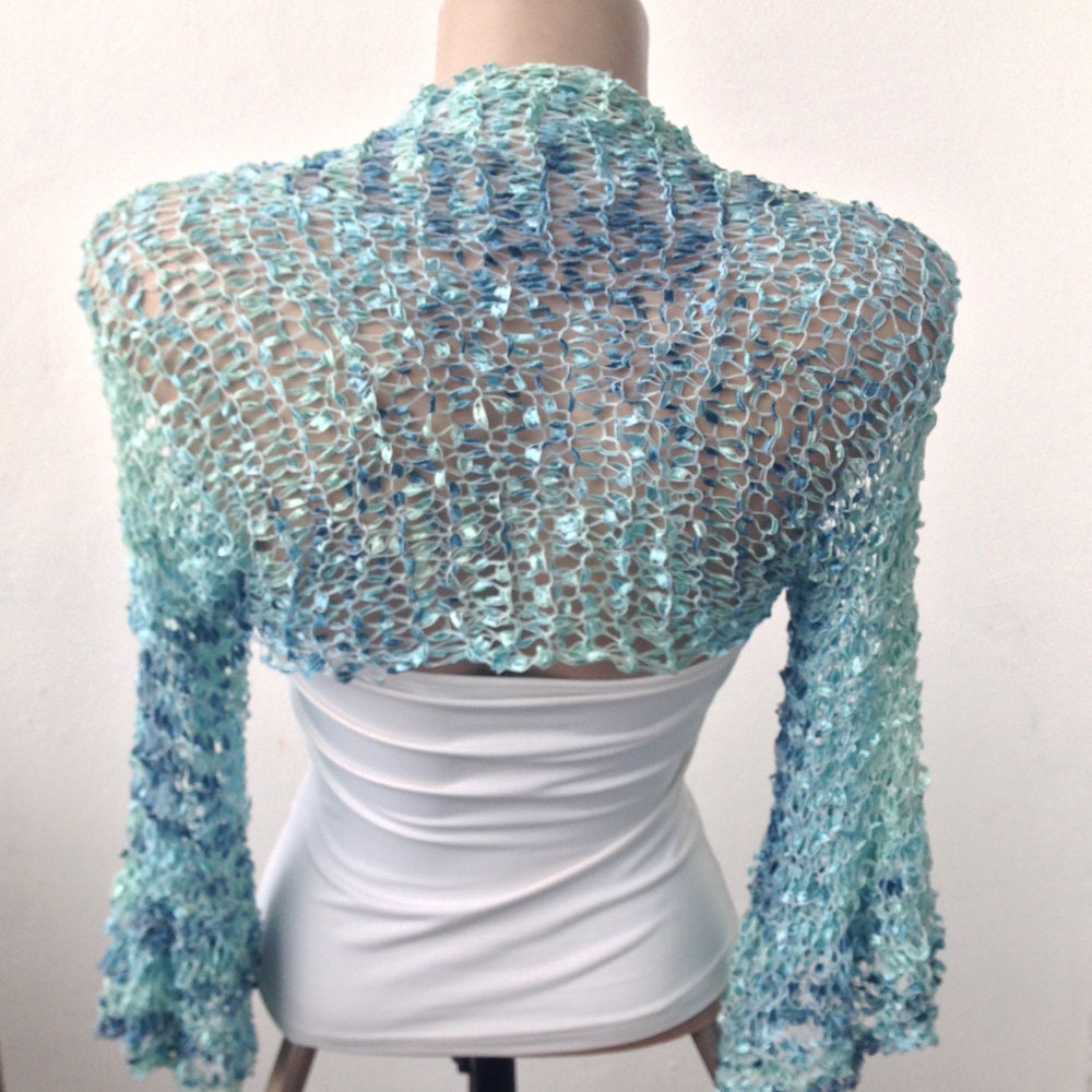 Aqua Blue Turquoise Bolero Shrug Blue 