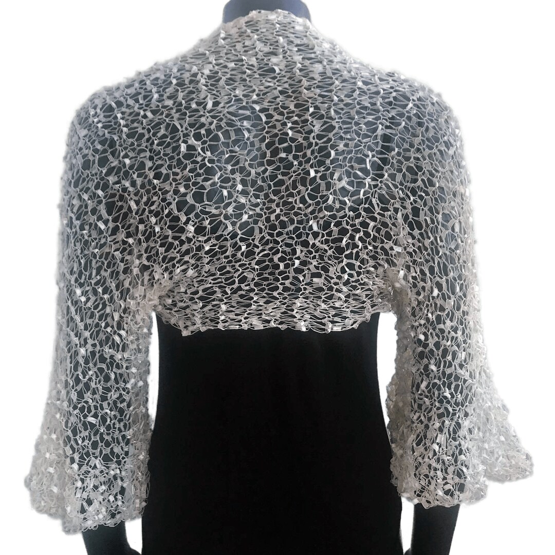 Ivory Bridal Crochet Bolero Shrug, Ruffle Sleeves Boho Dance Shrug