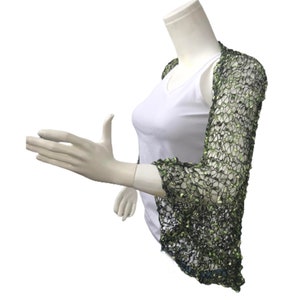 Crochet Green Bolero Shrug, Elbow Dark Green Bridesmaid Jacket, Mother of the Bride Summer Ruffle Sleeves Cover up image 1