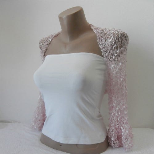 Pale Pink Bolero, Knit Silk Bridal Shrug, Bridesmaid Flower Girl Pink Bolero Jacket, Summer Wedding Cover Up