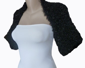 Fluffy Black Bolero Shrug, Party Dance Evening Cropped Jacket, Gift for her