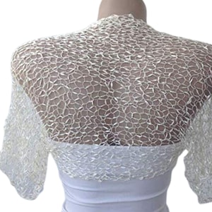 White Wedding Crochet Lace Shrug Bolero, Summer Silky Big Stitch Croped Jacket, Light Bridal Shoulders Cover up