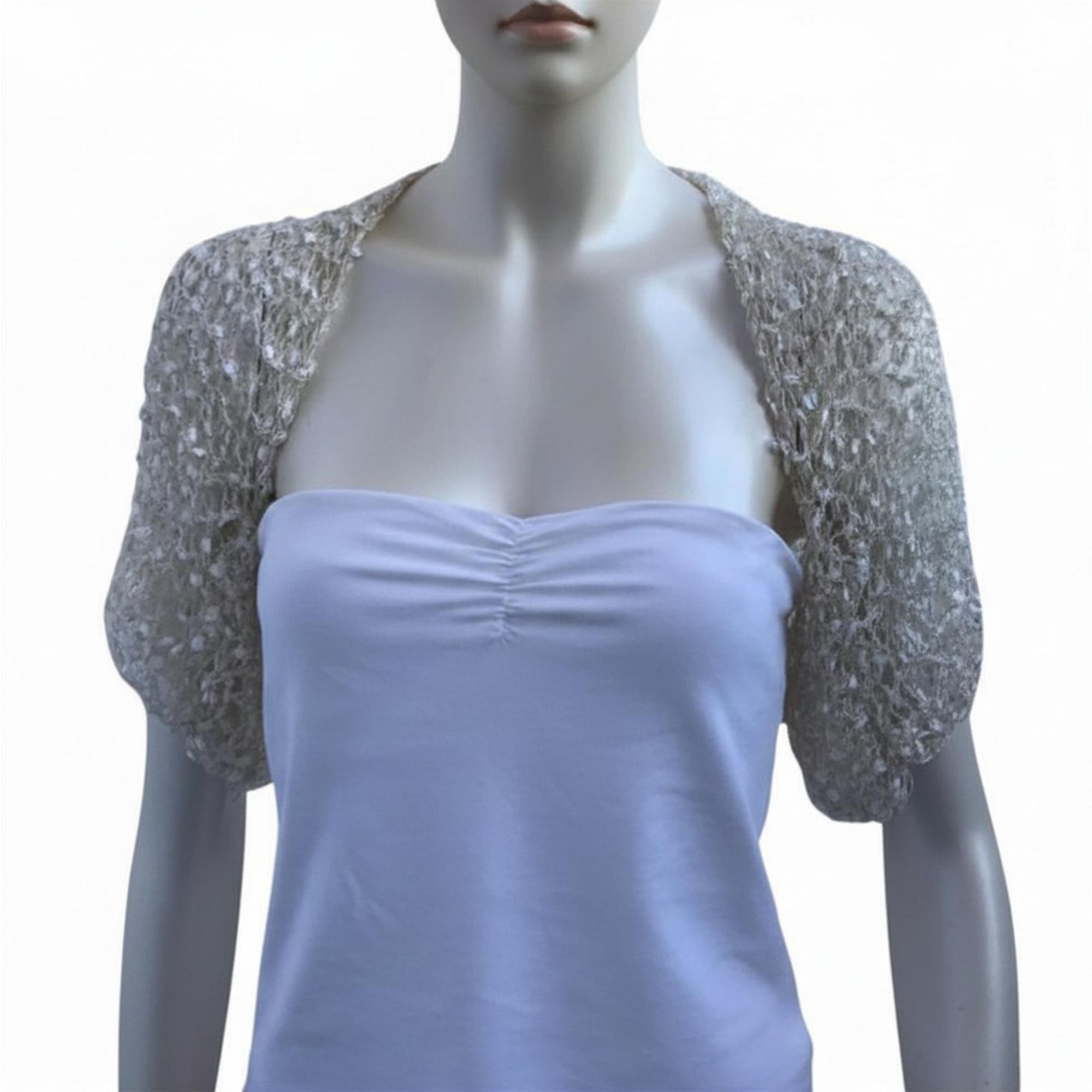 Ivory Gold Crochet Bolero Jacket, Half Sleeve Wedding Shrug, Summer Party Top