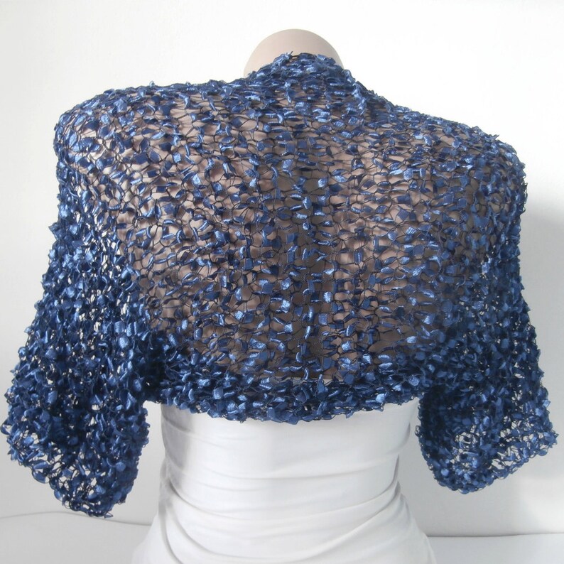 Knit Denim Blue Jacket Maid of Honor Gift Jacket Dark Blue Summer Shrug Bridesmaid Bolero Shrug