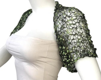 Half Sleeves Dark Green Summer Spring Bolero Shrug, Silky Crochet Open Wedding Cropped Jacket, Dance Party Evening Shrug, Bridesmaid Jacket