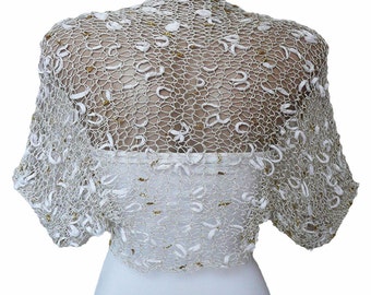 White Lace Bridal Bolero Shrug, Crochet Wedding Cropped Jacket, Dance Party Shoulders Cover Up