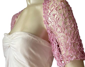 Hand Knit Pink Purple Bolero, Bridal Cover Up