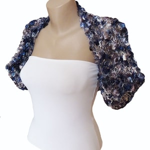 Navy Blue Winter Bolero, Knit Warm Cropped Jacket, Bridesmaid Wedding Shrug, Half Sleeves Evening Elegant Knitted Bolero Cardigan image 1