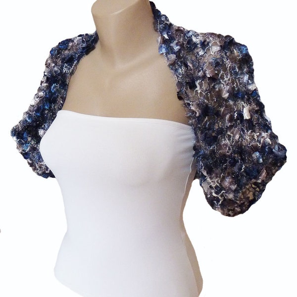 Navy Blue Winter Bolero, Knit Warm Cropped Jacket, Bridesmaid Wedding Shrug, Half Sleeves Evening Elegant Knitted Bolero Cardigan