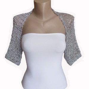 Silberne Hochzeit Bolero Shrug, Feine Brokat Metallic Halbe Ärmel Jacke, Häkeln Sommer Strand Disco Cover Up Bild 2