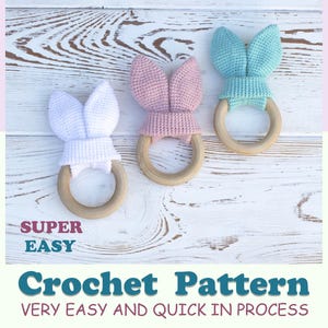 Babyskallra VIRKMÖNSTER "Kaninöron" Bebisens första påsk. Virkad kanin DIY. Ekologiska babyleksaker. Påskrekvisita. Liten påskdekoration. Ekoleksak