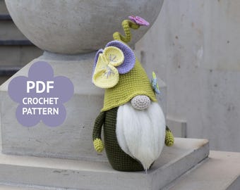 CROCHET PATTERN Gnome «Wild pansy».Mothers day gnome.Valentine decor gnome.Gardener gift crochet gnome. Birthday gift box.Summer gnome decor