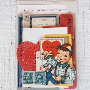 Vintage valentijnsdagpakket - Vintage papieren ephemera-pakket Papierpakket, valentijnskaarten, valentijnsdecoratie, interieur, dagboek, marionet