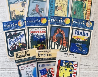 Vintage US travel Sticker collectible Mylar Emblem Sticker State travel ephemera United States souvenir collectible US sticker polyprotected