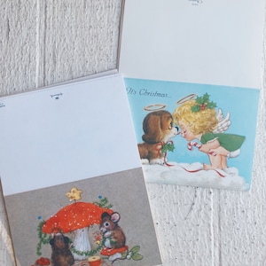 Cartoline di Natale vintage, effimeri di carta vintage, vecchie cartoline di Natale lotto di carte vintage, cartoline di Natale, biglietti di auguri, inutilizzati, topo, cucciolo