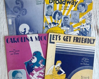 Vintage Sheet Music lot (4)- vintage music, antique music sheet, vintage ephemera music, under your window tonight, let’s get friendly gold