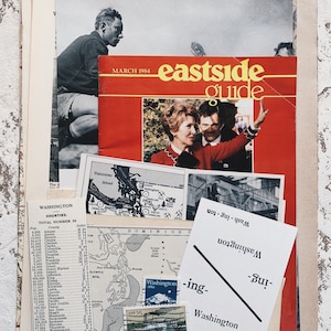 Pacchetto da viaggio vintage dello Stato di Washington - Lotto di effimeri documenti d'epoca Confezione di carta, opuscoli, francobolli, foto, cartoline, mappe, scheda informativa
